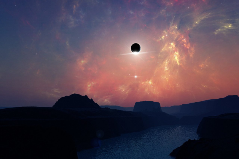 梦境奇观，太阳、月亮与星星共舞于夜空